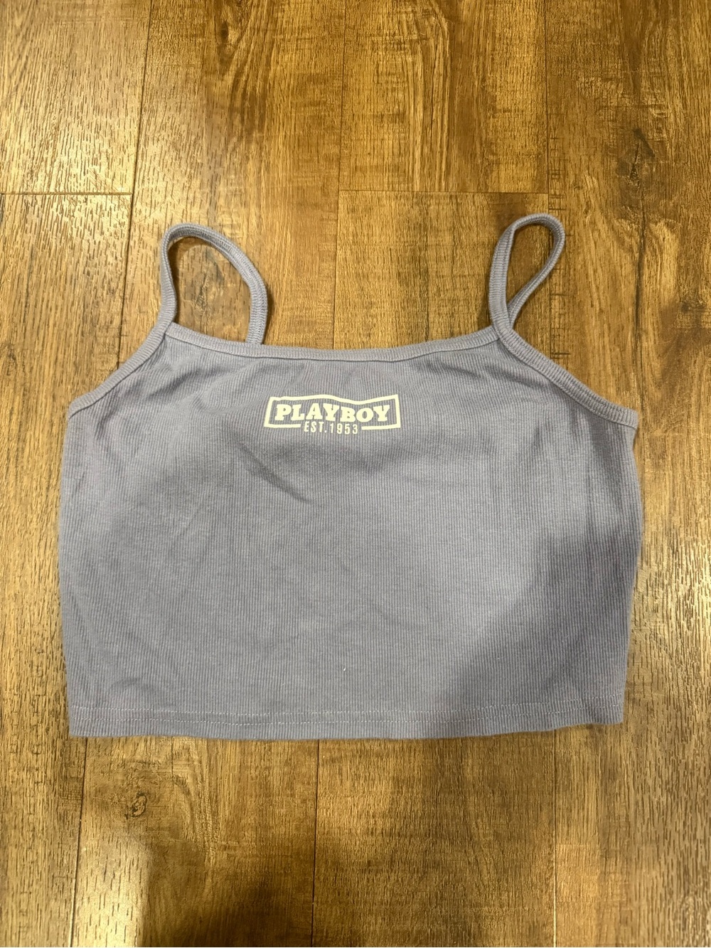 PLAYBOY Lavender Cropped Ribbed Tank Top with White Logo